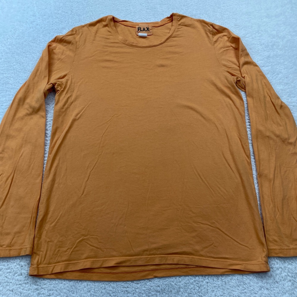 FLAX Mens Long Sleeve Crew Neck T-Shirt Made In USA Cotton‎ Orange Large